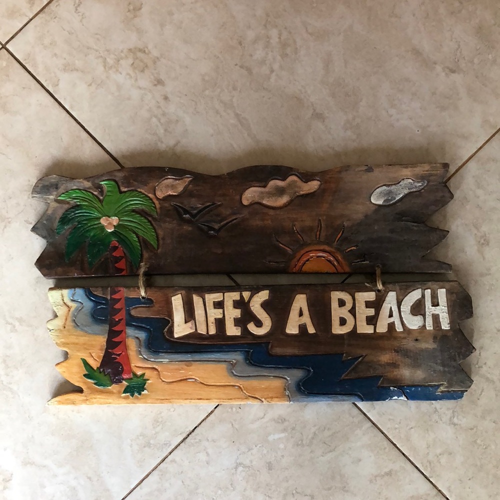 Life’s‎ A Beack wood wooden sign beachcomber tropical yard art 17” x 11”